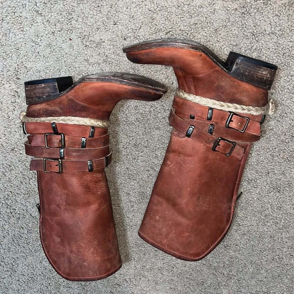 Freebird‎ by Steven Drove Leather Riding Boot Braided Twine Buckles Rare Red 6 - Image 2