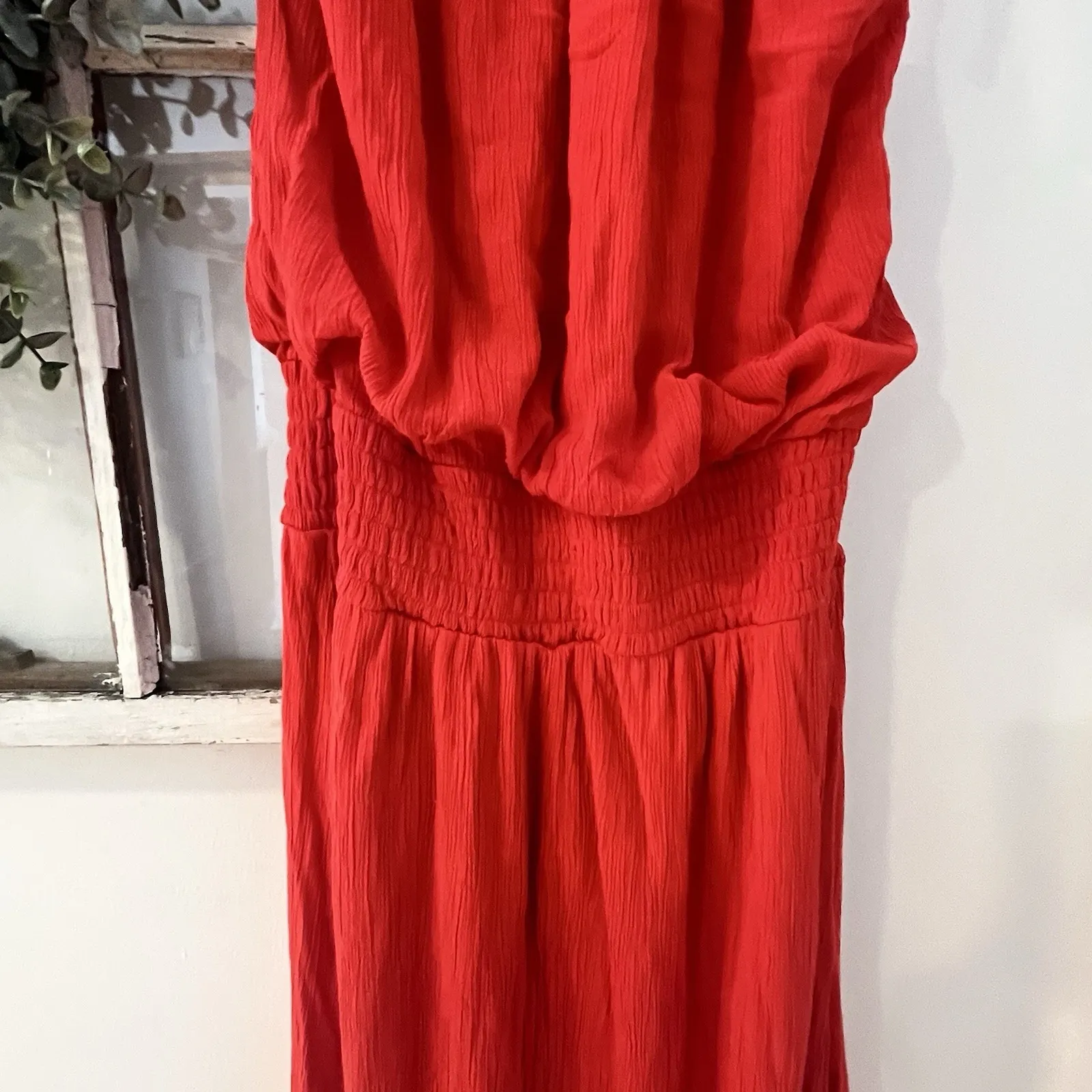 NWT Maurices Smocked Waist Shark Bite Halter Neck Midi Dress Red Sundress XS - Image 6