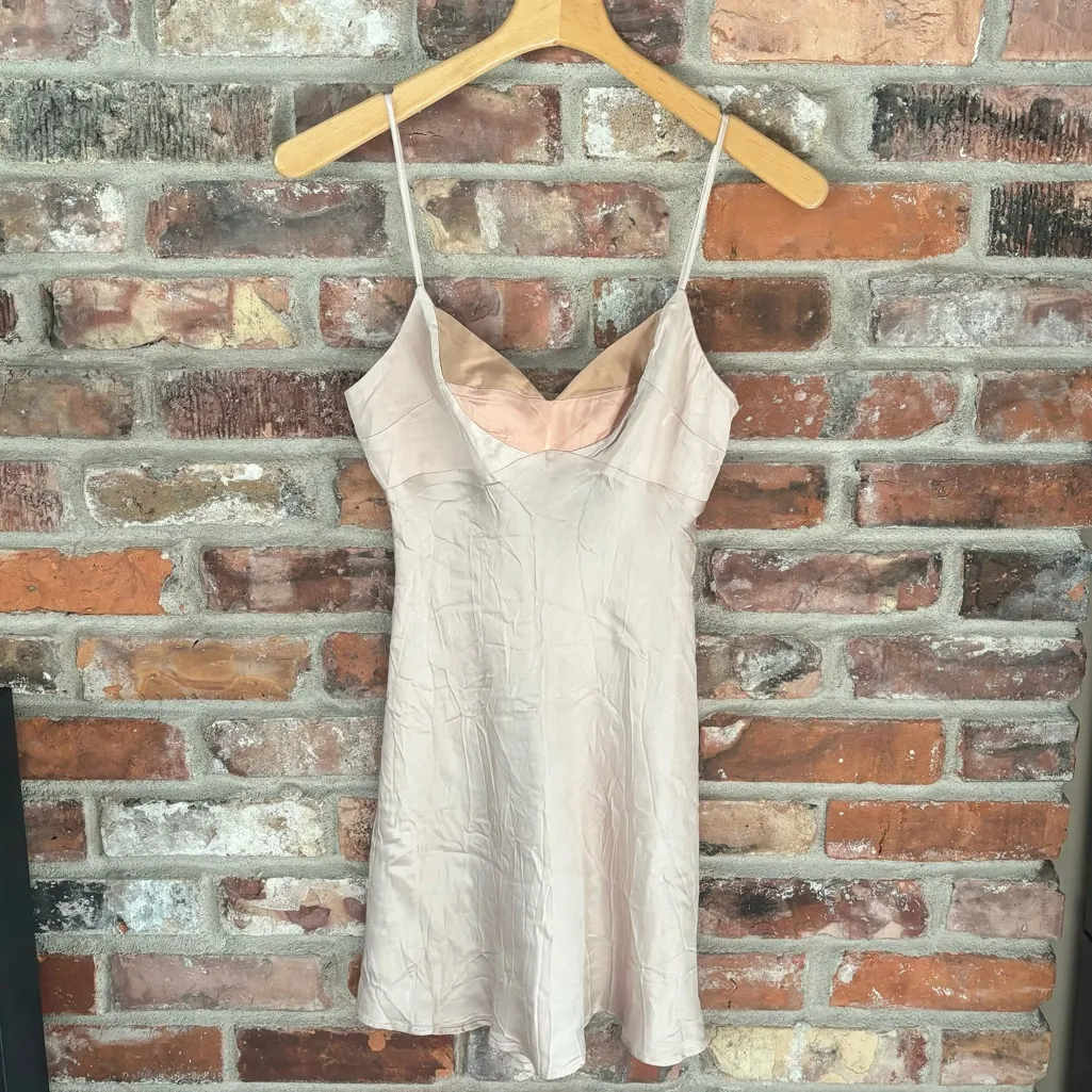 Anthropologie Cream Colorblock Satin Slip Dress, XS - Image 4