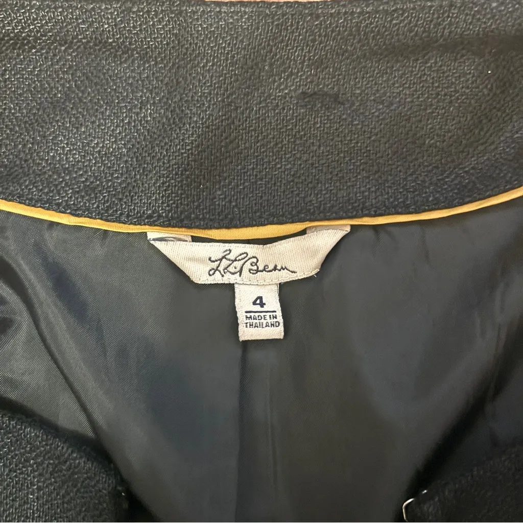 LL Bean Vintage Linen Cropped Jacket Blazer Black Sz 4 Preppy Classic - Image 2