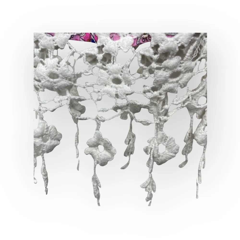 new Millau 𒀭 Cold Shoulder Lace Fringe Festival Crop Top 𒀭 Multicolor Print 𒀭 XS Pink - Image 12