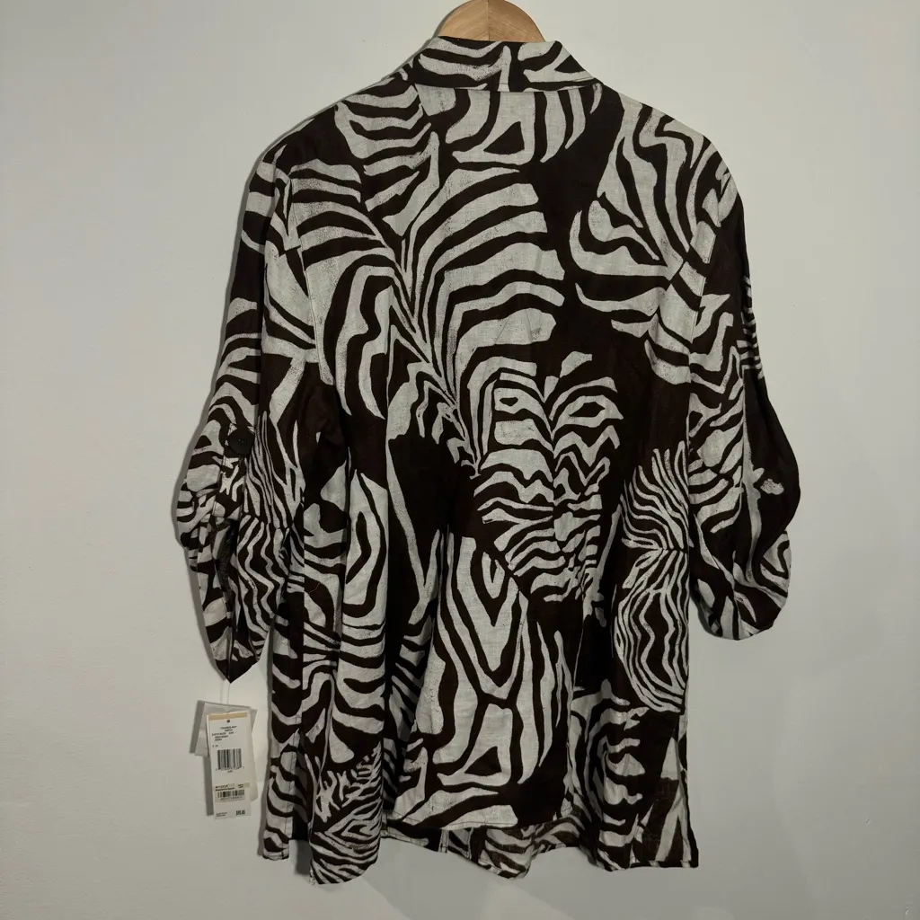 NWT Jones NY 100% Linen Tunic Top Button‎ Up Roll Tab Sleeve Shirt Tropical 2X - Image 4