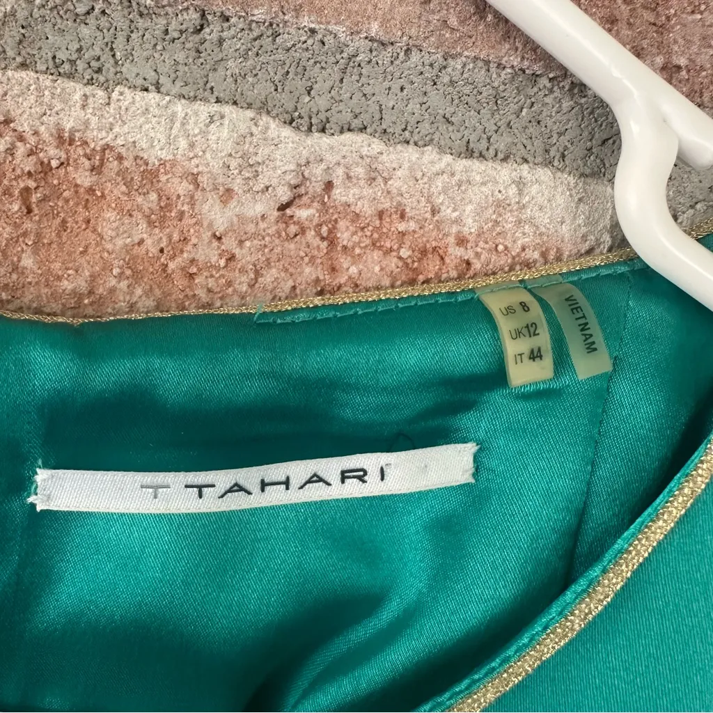 T Tahari Sleeveless Sheath Pencil Dress Women’s 8 Turquoise Gold Piping - Image 4