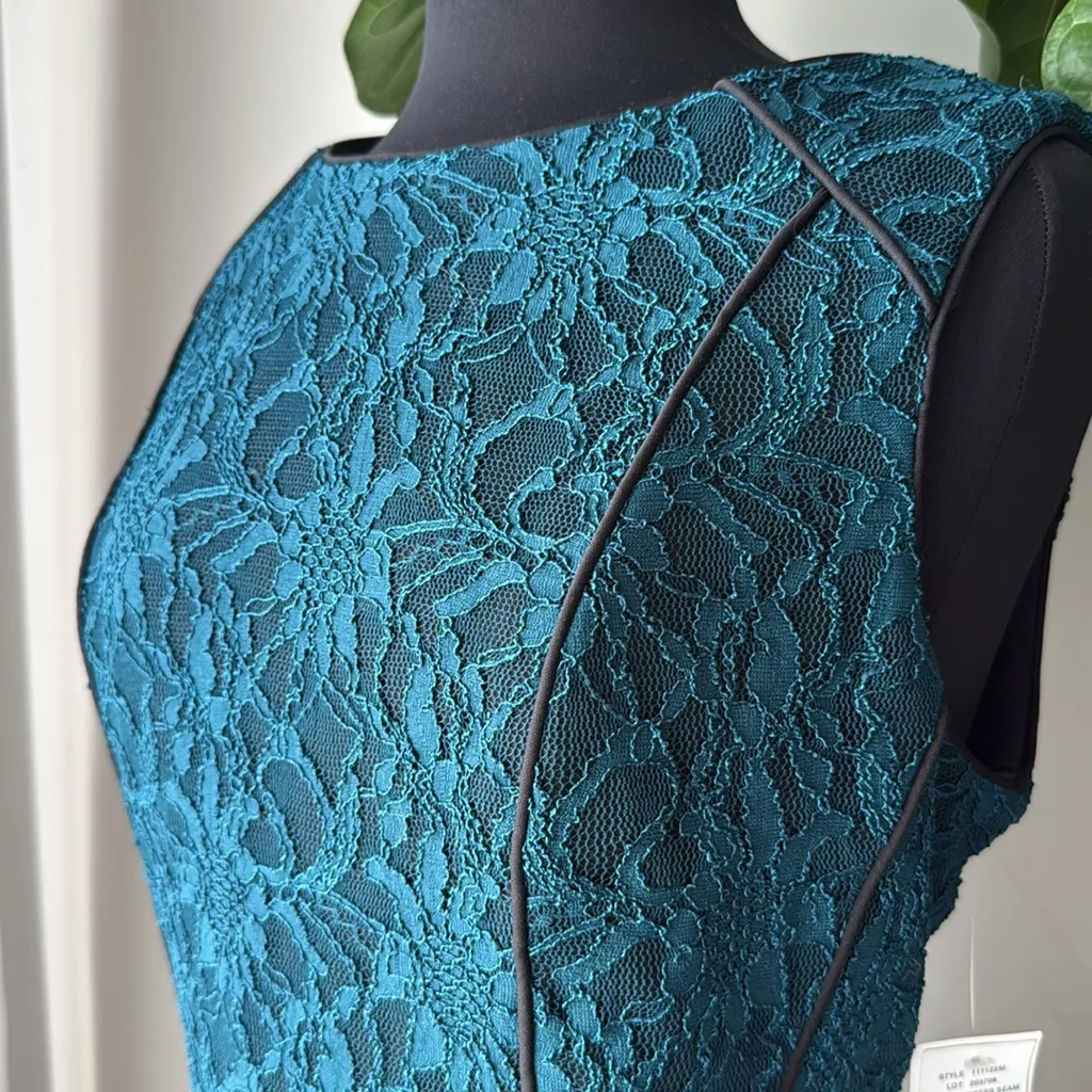 S.L. Fashions Teal Lace Sleeveless High Neck Fit/Flare Blue Size 16 - Image 9