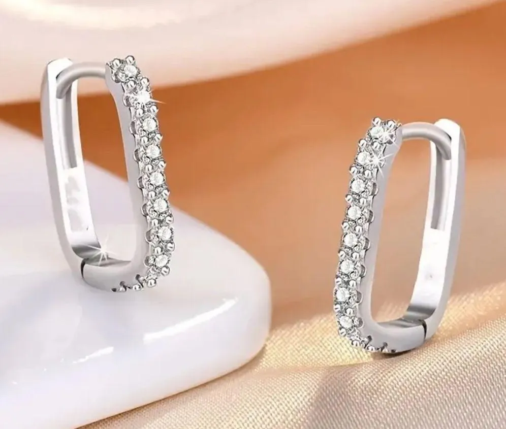 925 Sterling Silver Crystal Zirconia Edged Hoop Earrings for Daily Wear - Image 2