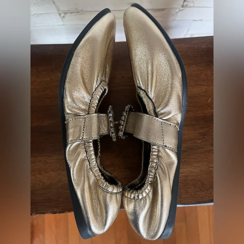 Free People Leather Gemini Ballet Flat Gold 7.5 - Image 4