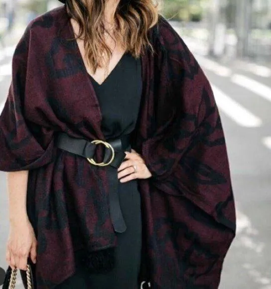 Cleobella Sevigny Capelet Poncho Cape Sweater Burgundy - Image 1