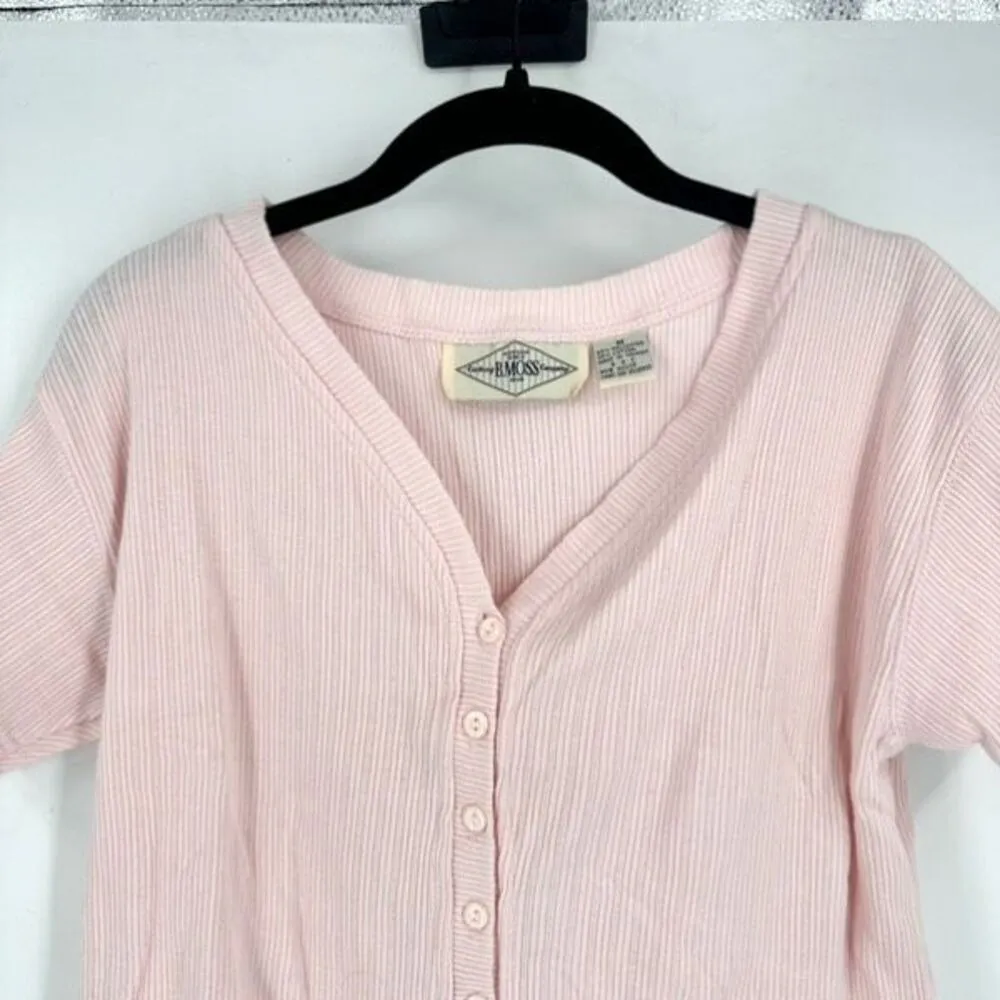 Y2K B. Moss Ribbed Henley Lettuce Trim‎ Crop Shirt Pink & Blue Medium Baby Tee - Image 3