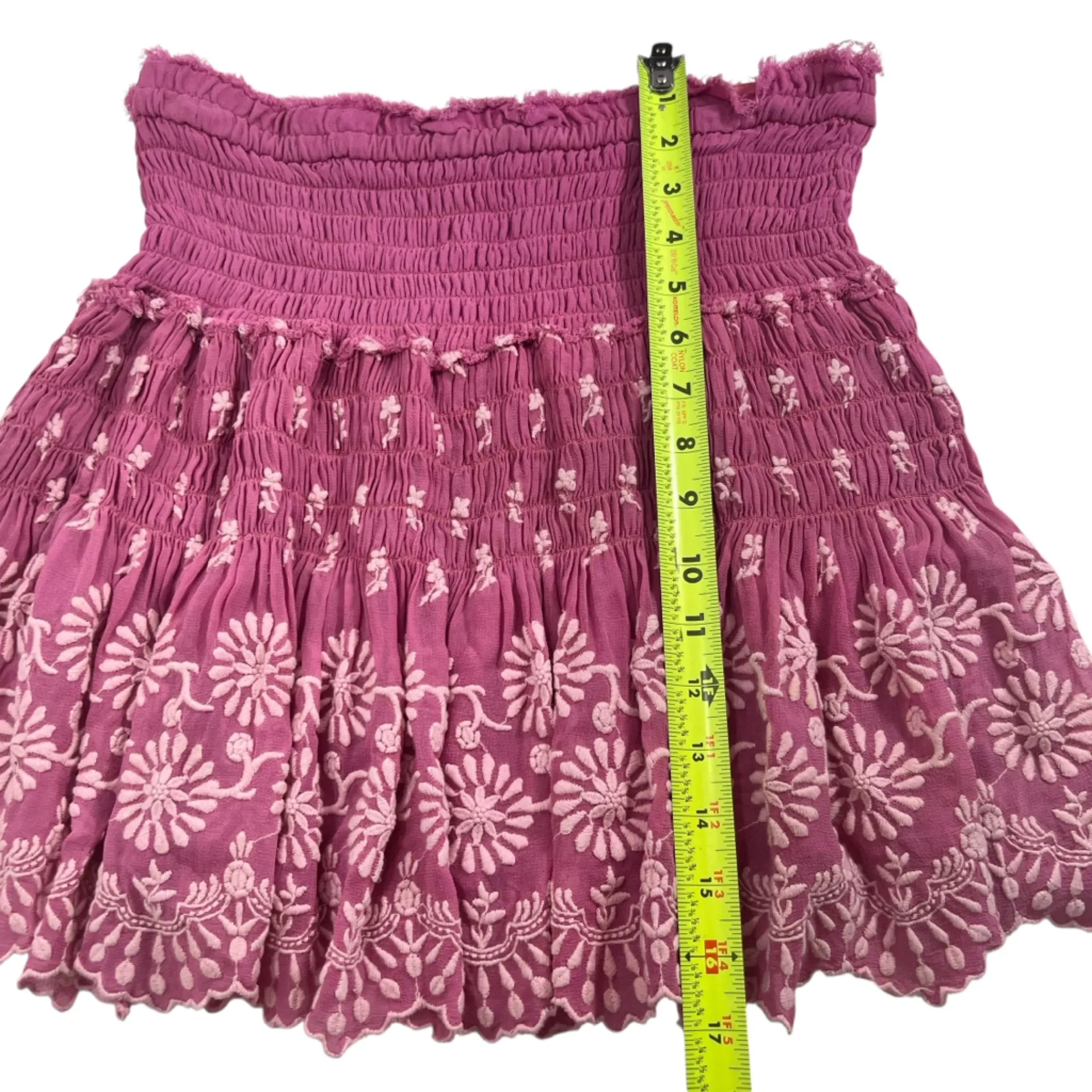 Love Shack Fancy Floral Smocked Ruffled Mini Skirt Pink Size M - Image 9