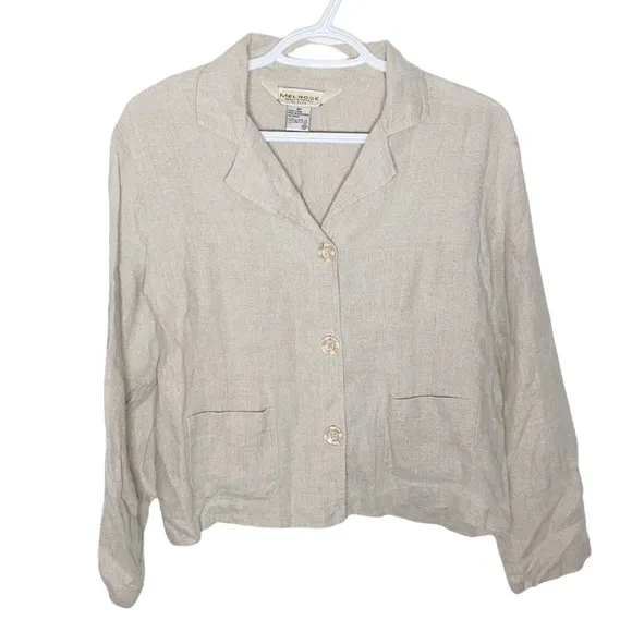 Melrose Collectibles petite vintage patch pocket boxy linen blazer size 8p - Image 12