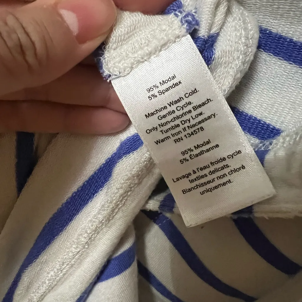 VINEYARD VINES Striped Breton Style Hoodie White Blue Long Sleeve Top Sz S - Image 5
