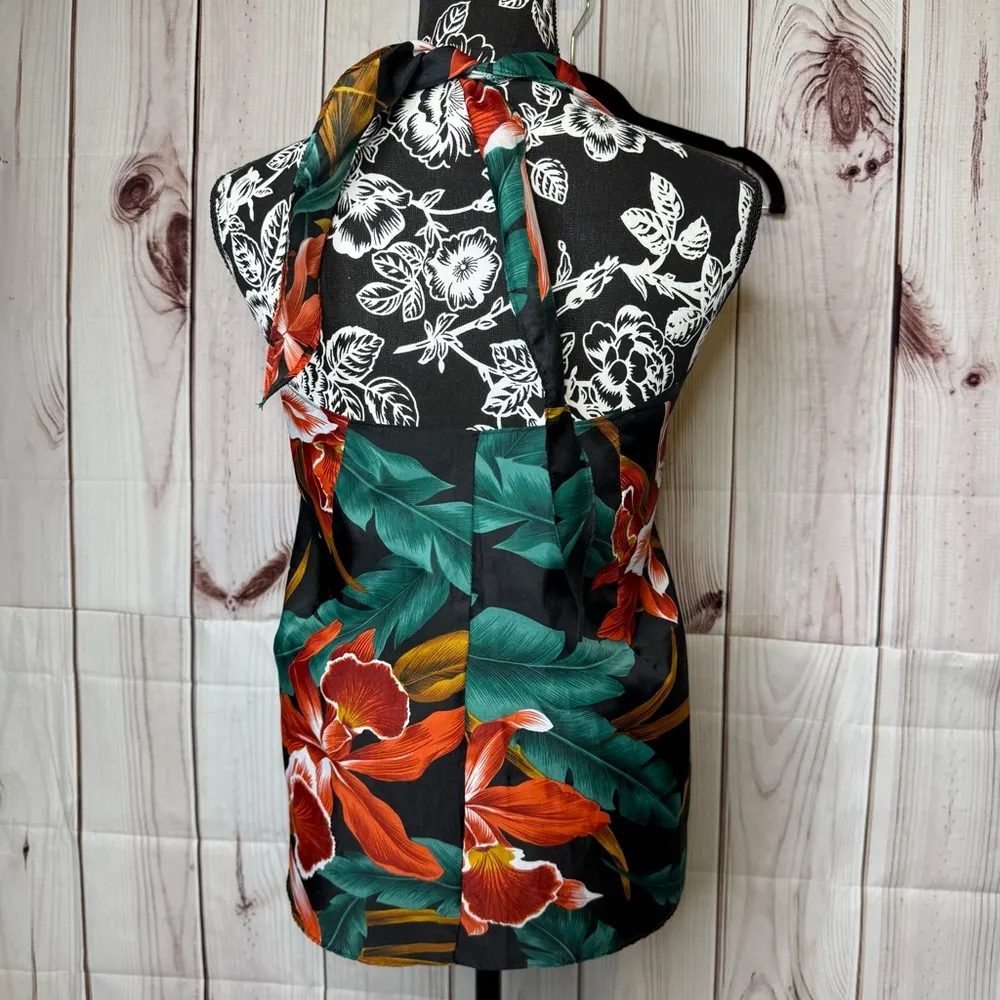 VTG 90s Hilo Hattie Wrap Skirt Aloha Print Sz OS Hawaiian Retro Orchid Tropical Black - Image 7