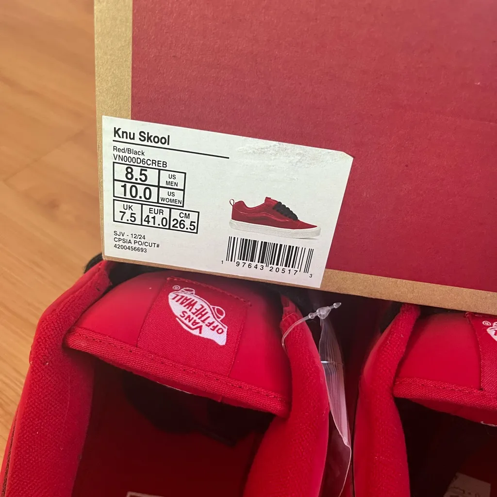 Vans Knu Skool VN000D6CREB Red Black Women 10.0 US Mens 8.5 US - Image 9