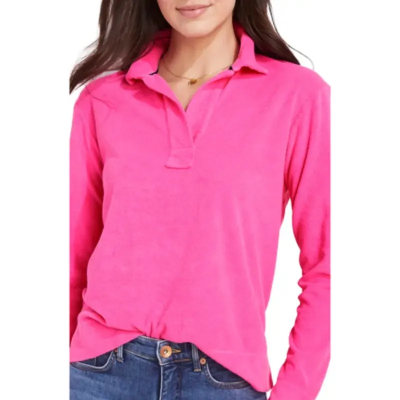 Vineyard Vines Terry Cloth Long Sleeve Polo Shirt Neon Crazy Pink Size Small - Image 6