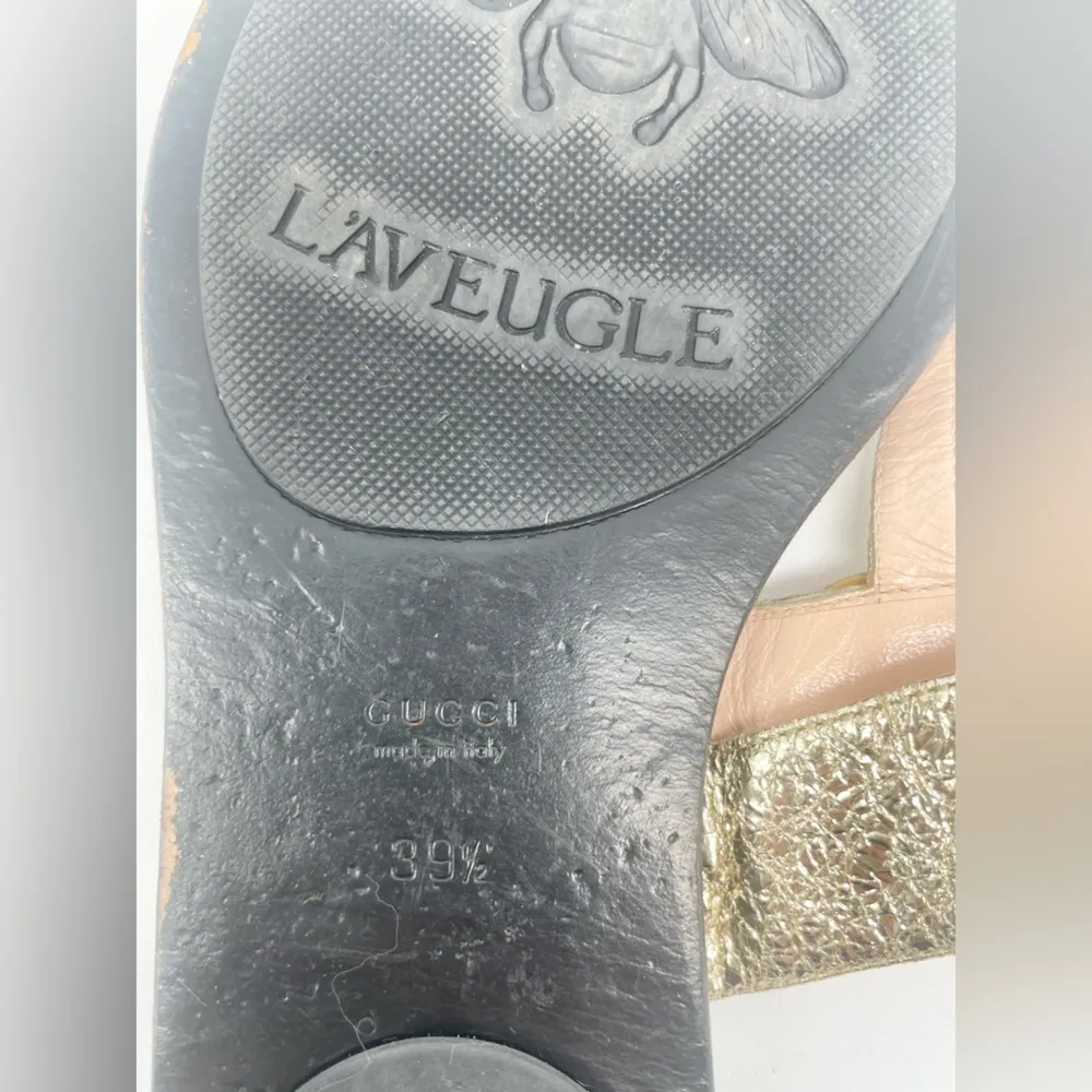 Gucci Metallic Gold leather GG marmont thong sandals flat EU 39.5 - Image 10