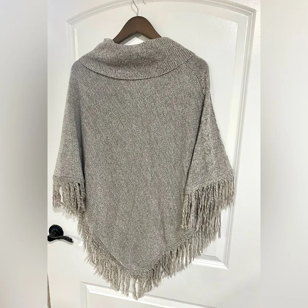Karen Scott Gray Poncho with Cowl Neck and Fringe - Image 2