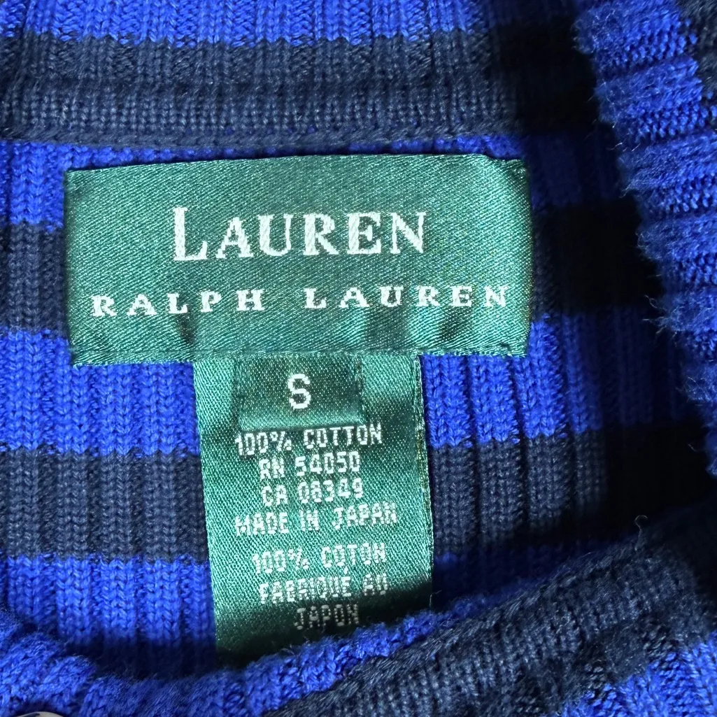 LAUREN RALPH LAUREN Vintage Y2K  Blue /Navy Striped Ribbed Turtleneck Preppy - Image 4