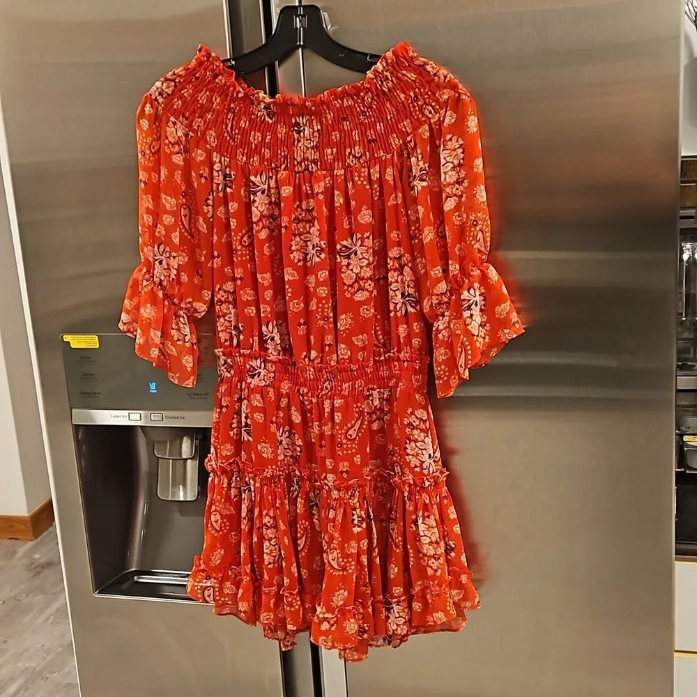 💕MISA LOS ANGELES💕 Darla Paisley Off-The-Shoulder Dress ~ Red Floral XS - Image 8