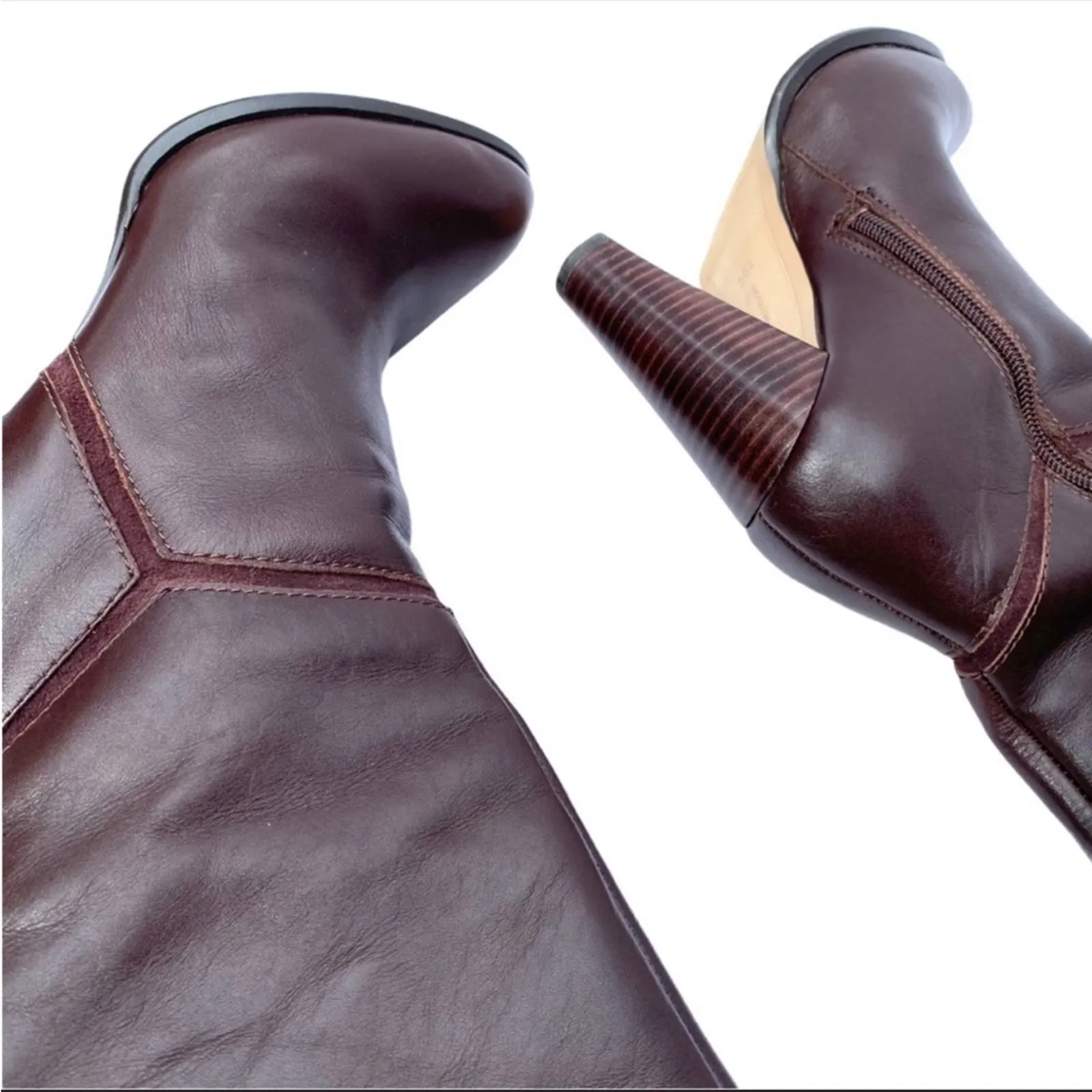 French Connection 5.5 Boots Tall Heel Leather Over Knee Brown Winter Suede 36.5 - Image 7