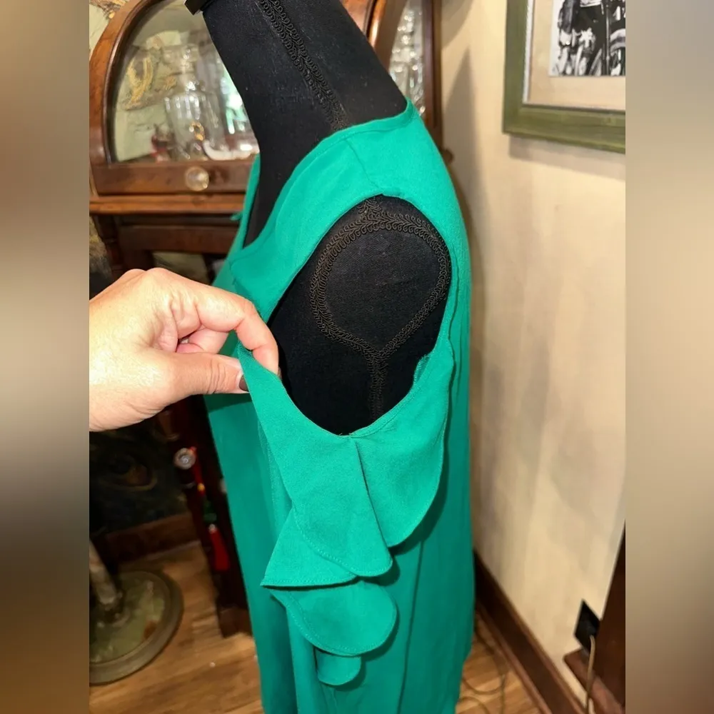 Cato Cold Shoulder Tank Ruffle Sleeve Green Top Size Small - Image 6