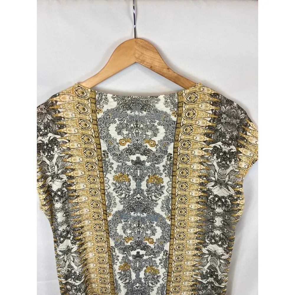 Lucky Brand Patterned V Neck Tie Bottom Top Size Medium - Image 6