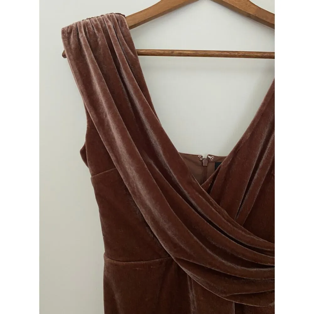 Michael Costello Revolve Lafayette Dress Velvet Chocolate Brown One Shoulder Size M - Image 5