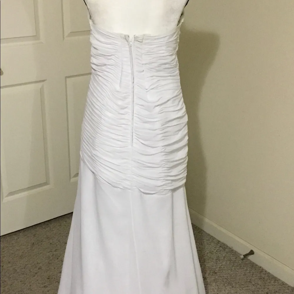 White Karishma Runched Wedding Formal Dress Prom Wedding Sparkly Sequins S Silver - Image 5