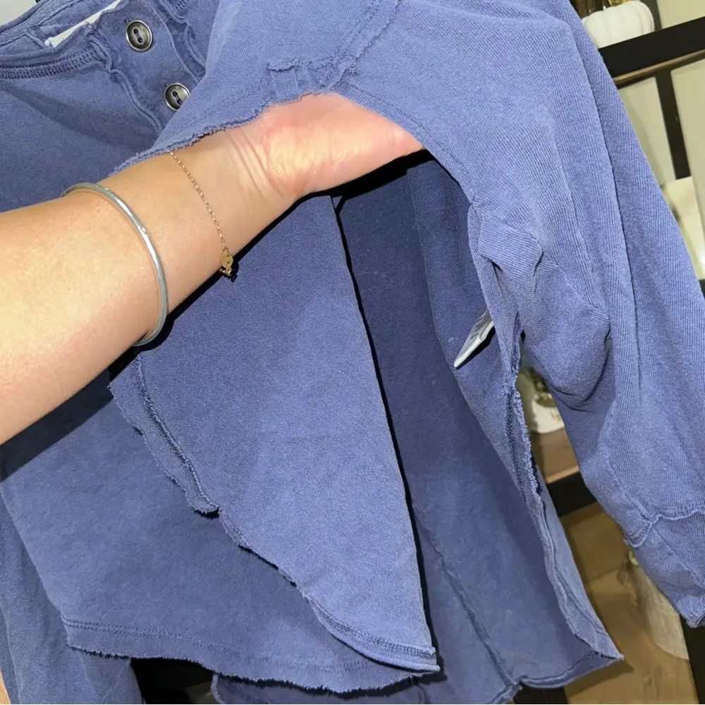 Free People Melodi Henley long sleeve tee sweater top navy quarry raglan raw - Image 4