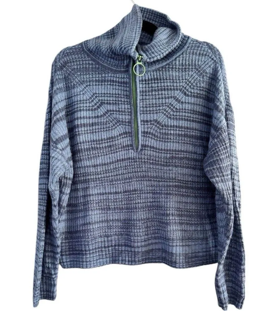 Aerie Blue Ribbed Cozy 1/4 Zip Cropped Pullover Blue Sweater Women’s Size Small - Image 2