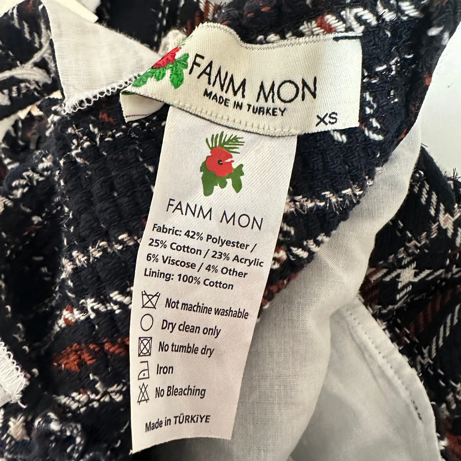 FANM MON Tweed Tartan Plaid Embroidered Square Neck Peplum Top XS NWT Blue - Image 5