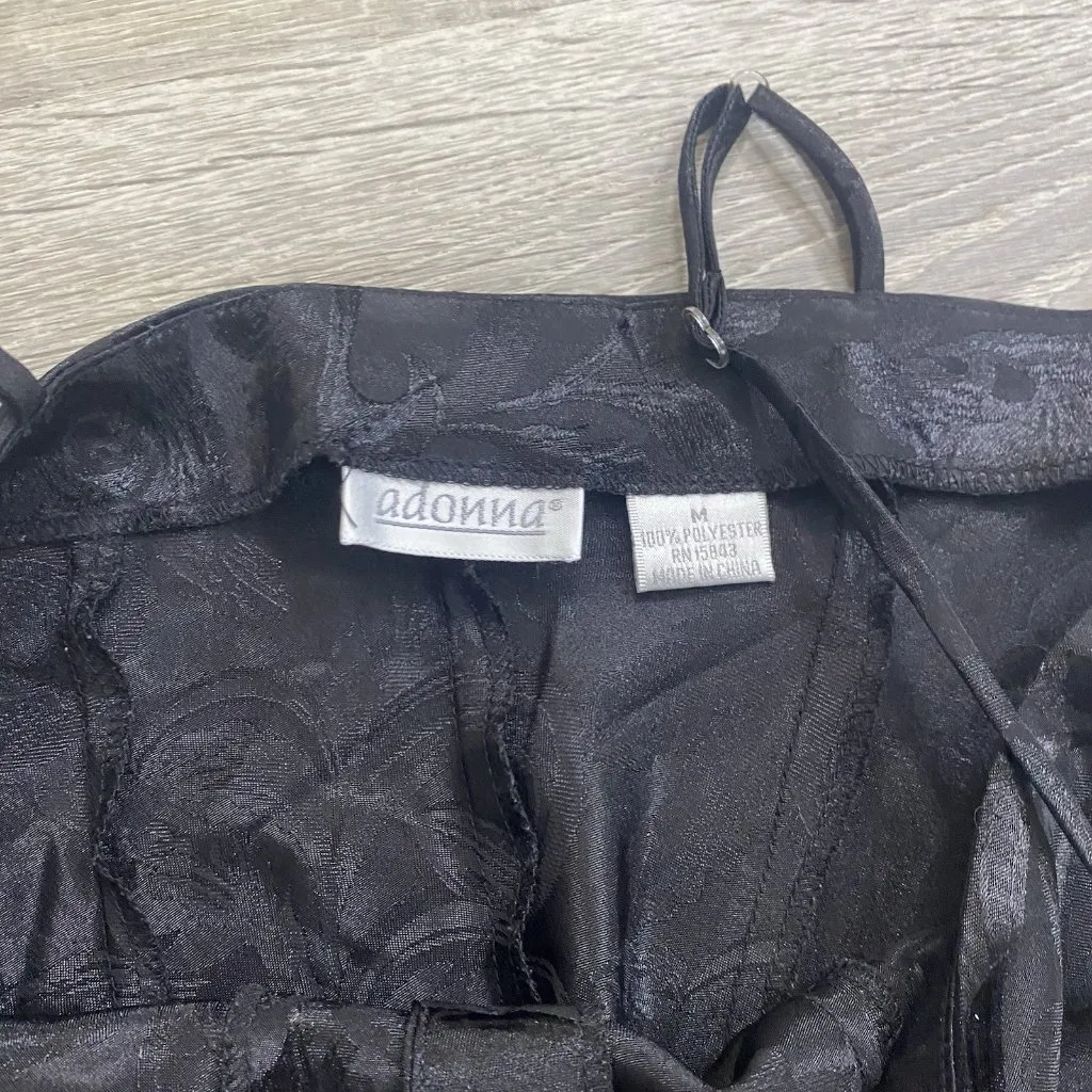 Vintage Adonna Slip Dress Sz M Black Floral Satin Lingerie Coquette Whimsycal Size M - Image 4