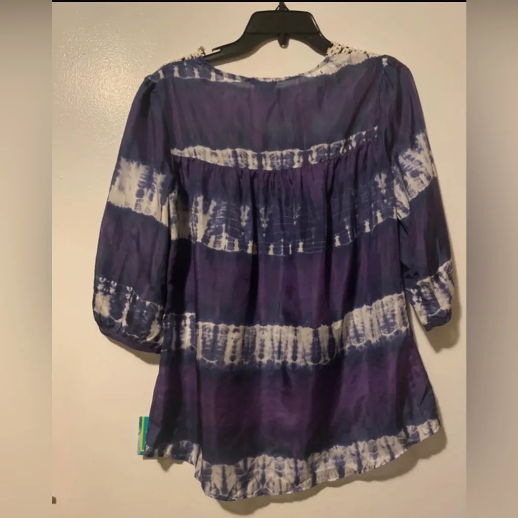 Nwt Calypso St. Barth for Target 100% Silk Blouse - Purple & Blue Tie-Dye Size S - Image 5