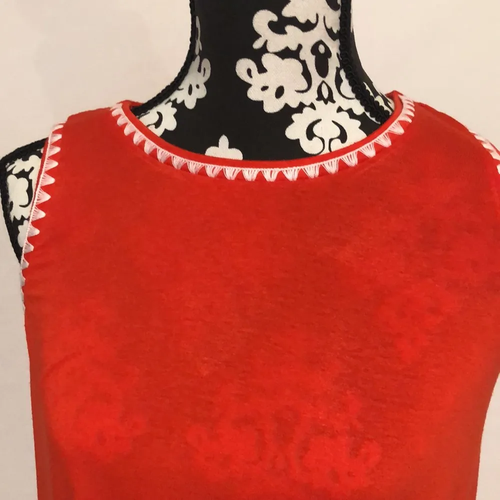 Bright red orange long tank blouse with embroidered edge and keyhole closure - Image 2