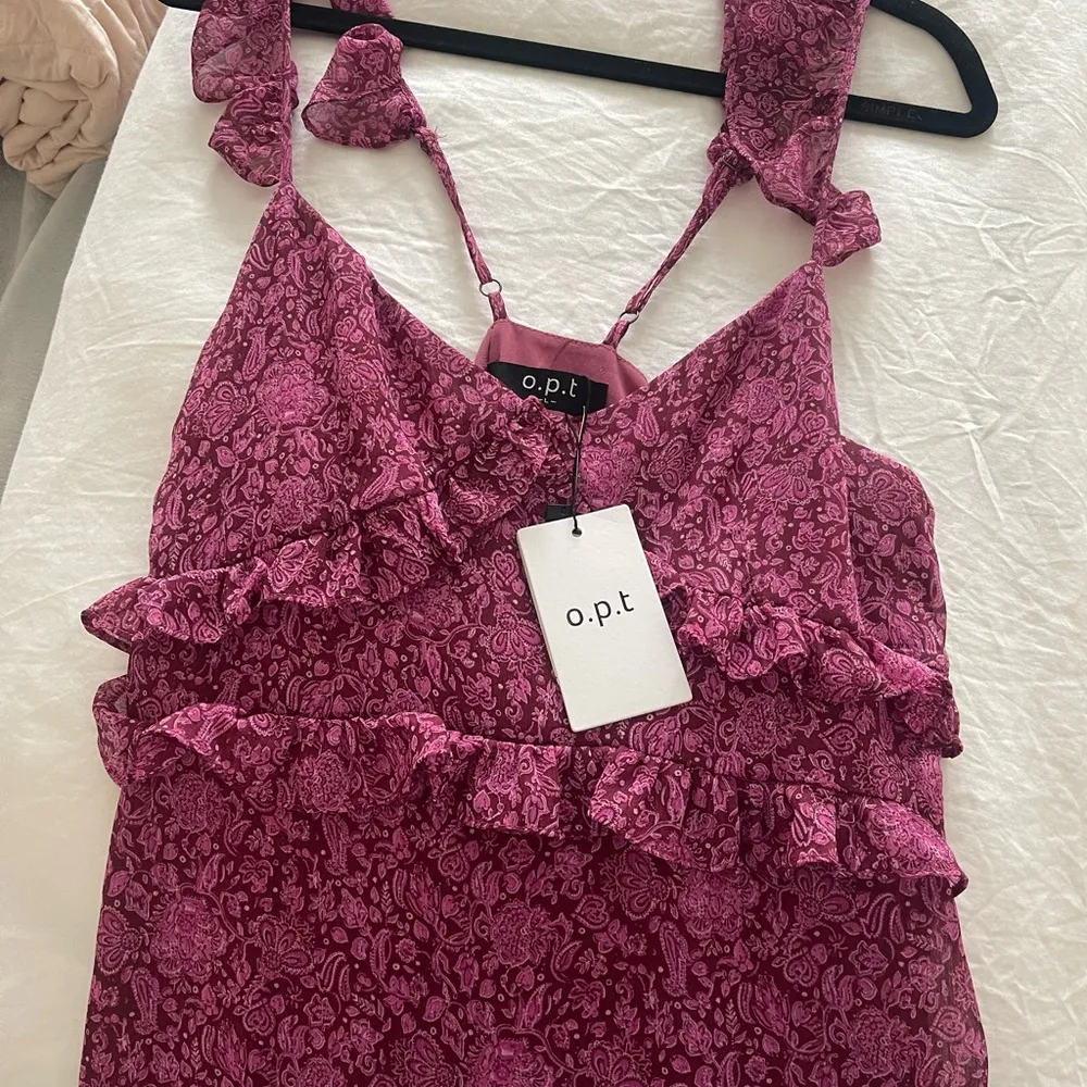 o.p.t Ingrid Floral Print Ruffle Chiffon Midi Dress NWT L Pink Size L - Image 2