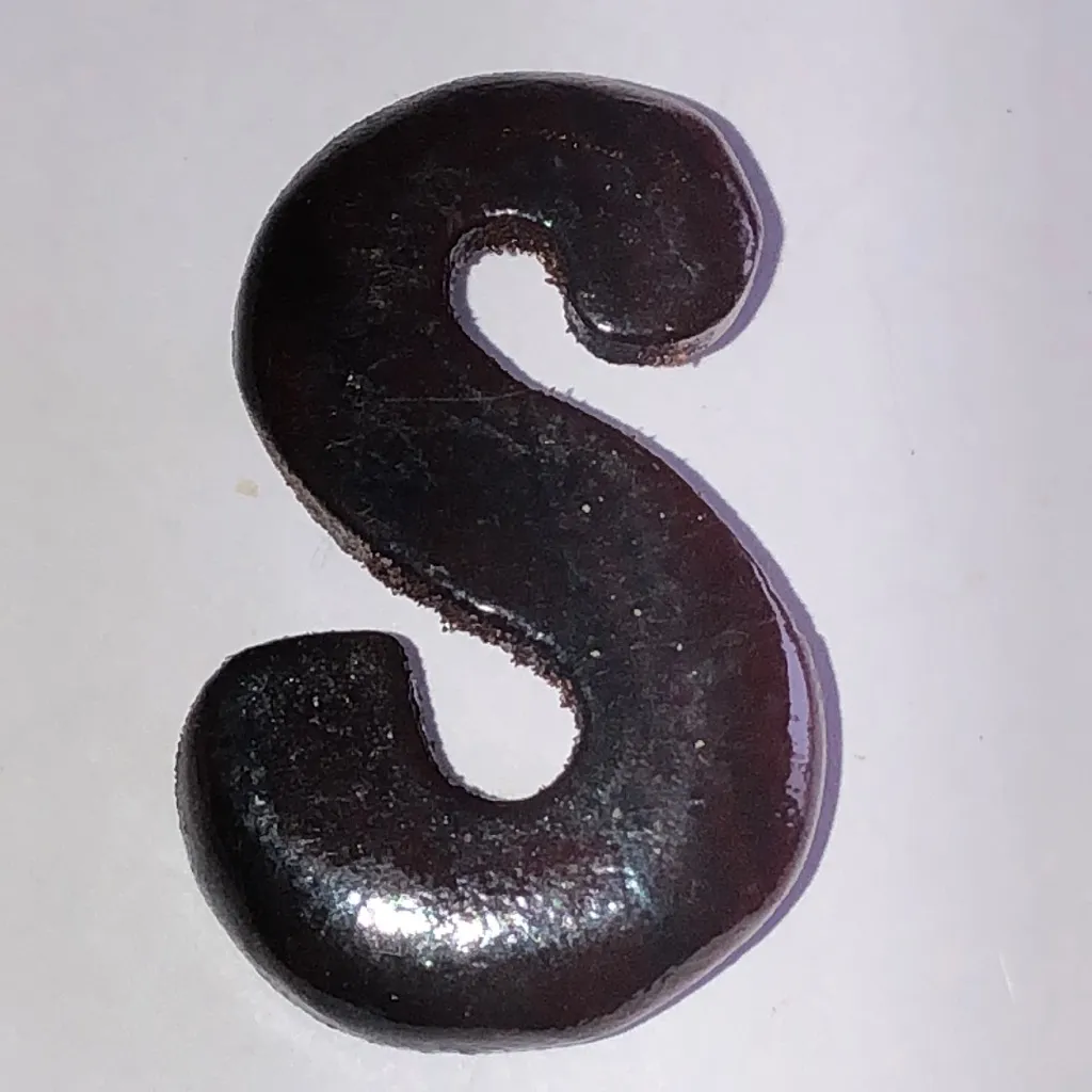 Vintage Brown Wooden Initial S Retro Boho Brooch - Image 2