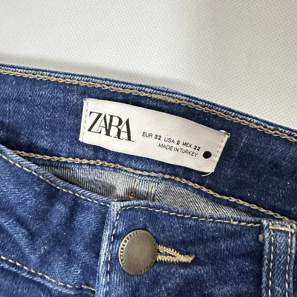 ZARA Womens Jeans Mid Rise Full Length Split Skinny Dark Wash Stretch Size 0 - Image 3