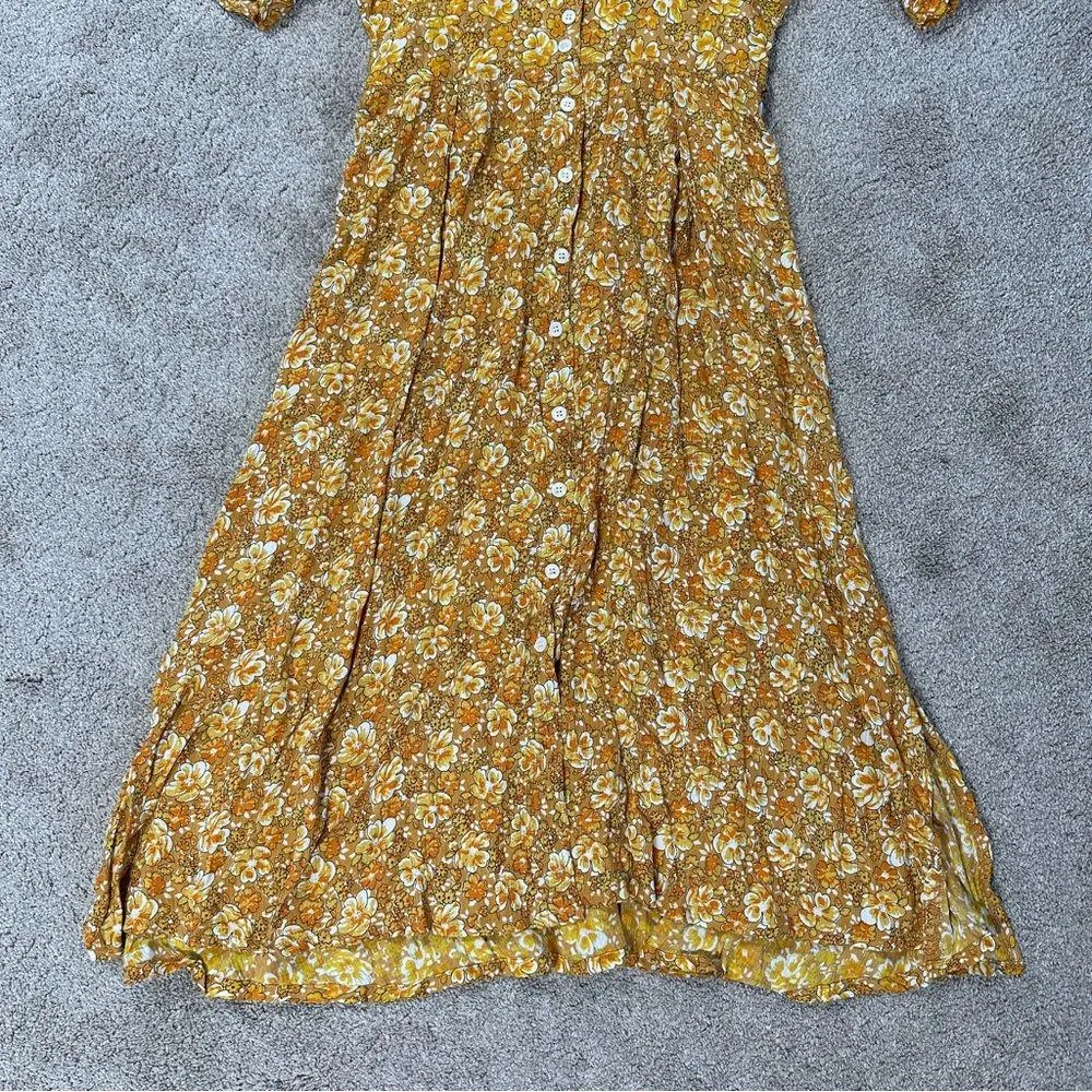 NWT Faithfull the Brand Rafa Dress V-Neck Puff Sleeve Saffron Delphine Floral 4 - Image 5