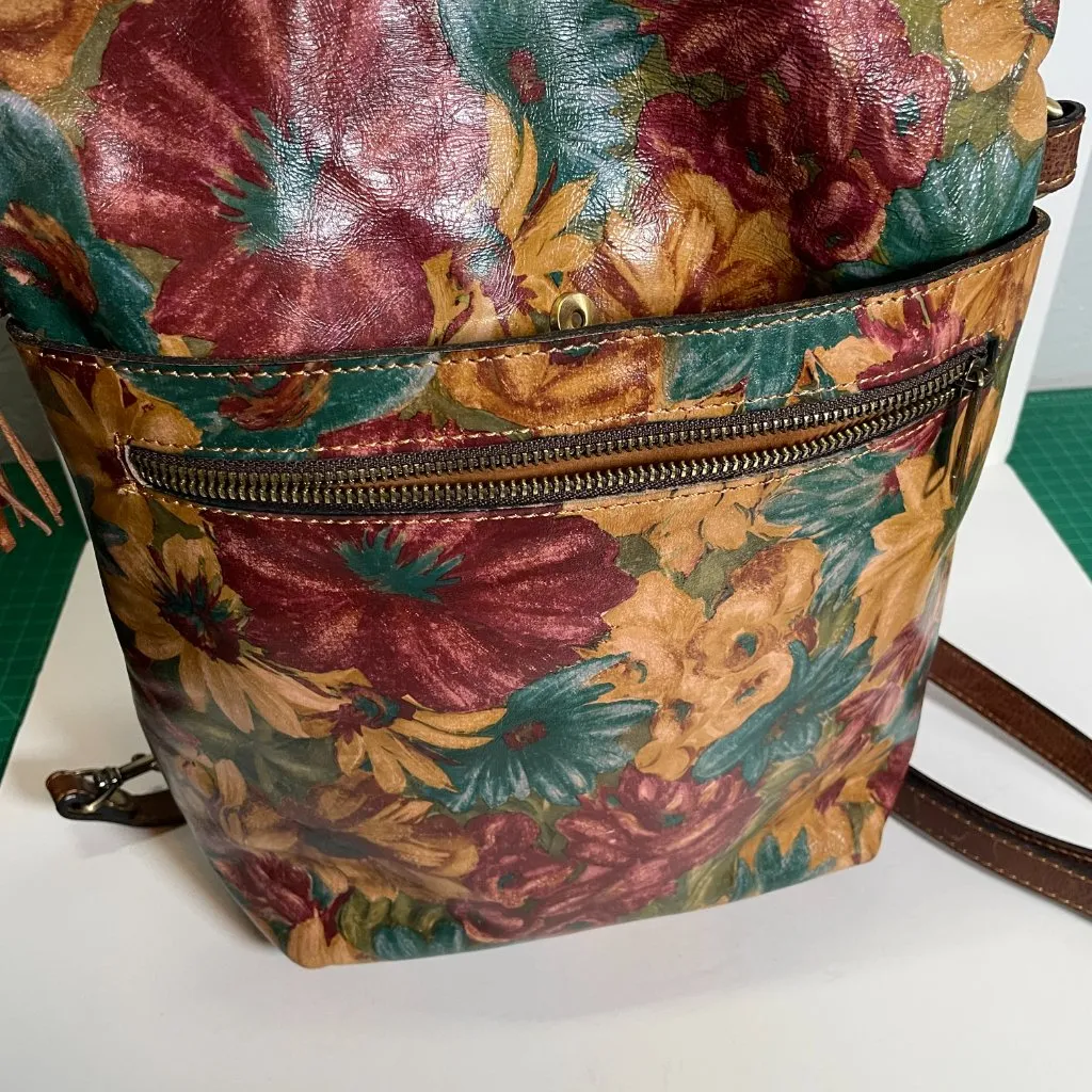 Patricia Nash Tan Purple Blue Floral Daisy Luzille Convertible Backpack Leather - Image 7