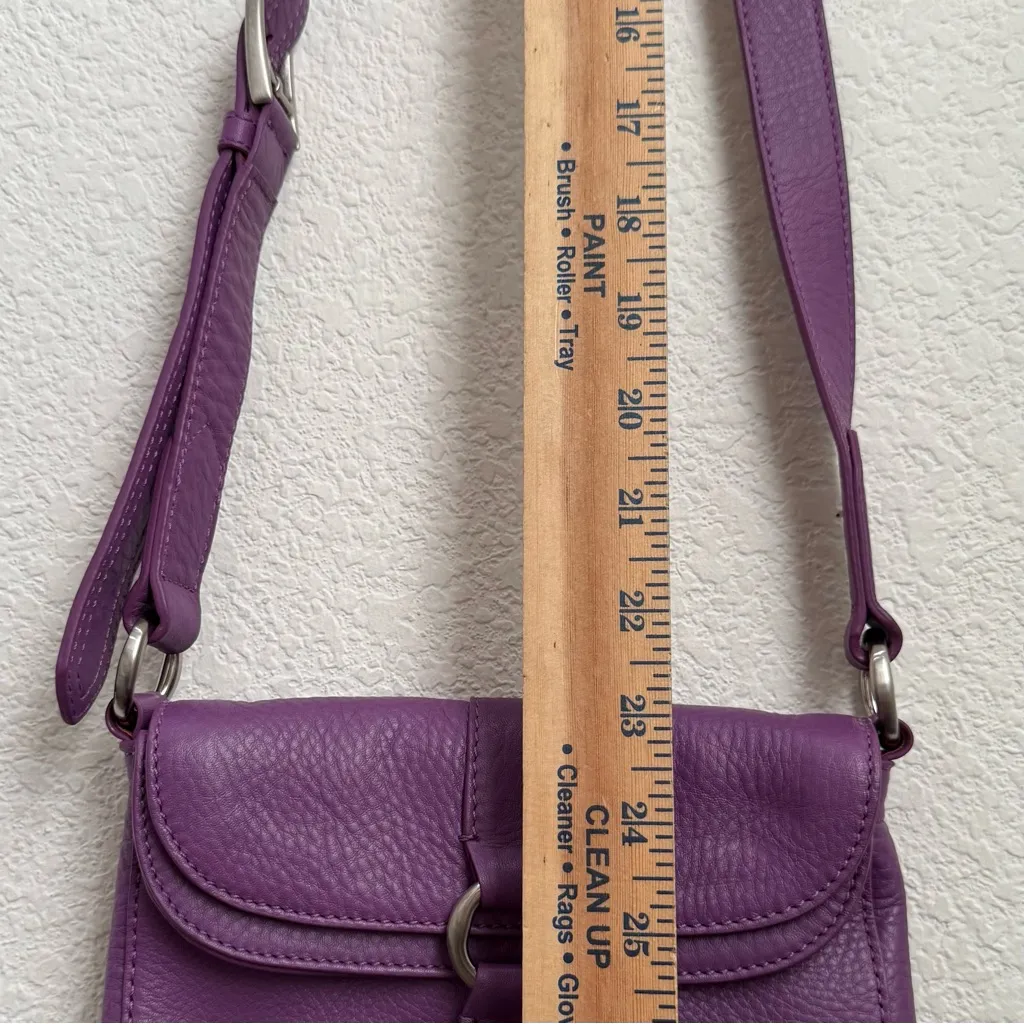 COLE HAAN Purple Pebbled Leather Flap Front Magnetic Clasp Crossbody Bag - Image 9
