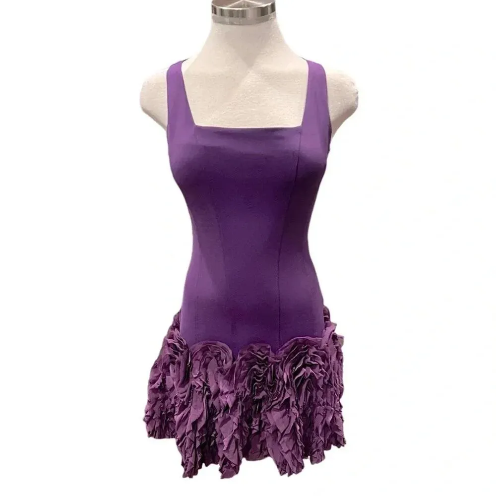 Robert Rodriguez Fit and Flare Ruffle Dress PURPLE Crepe Ruffled Skirt Size XS - Image 10