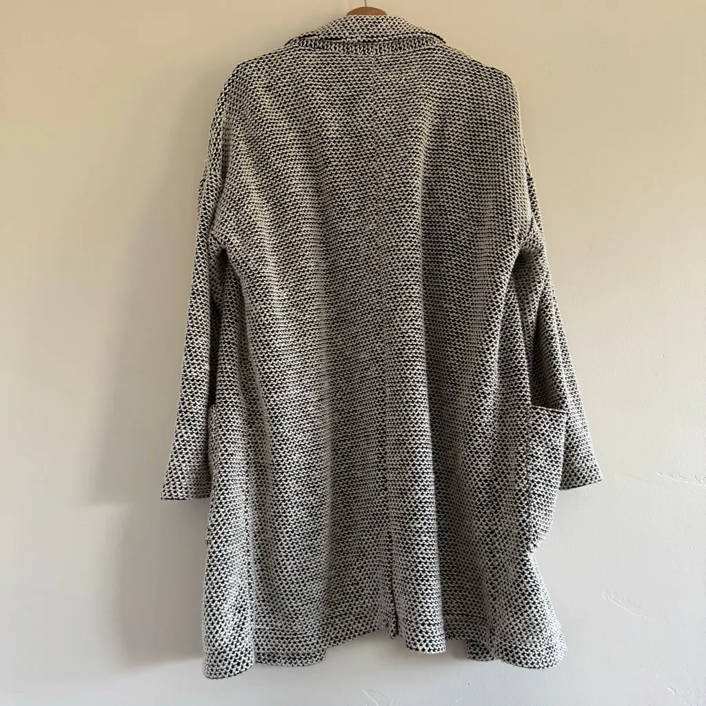MARINE LAYER Birdseye Knit Cardigan Sweater Coat Size X-L Black White Contrast - Image 8