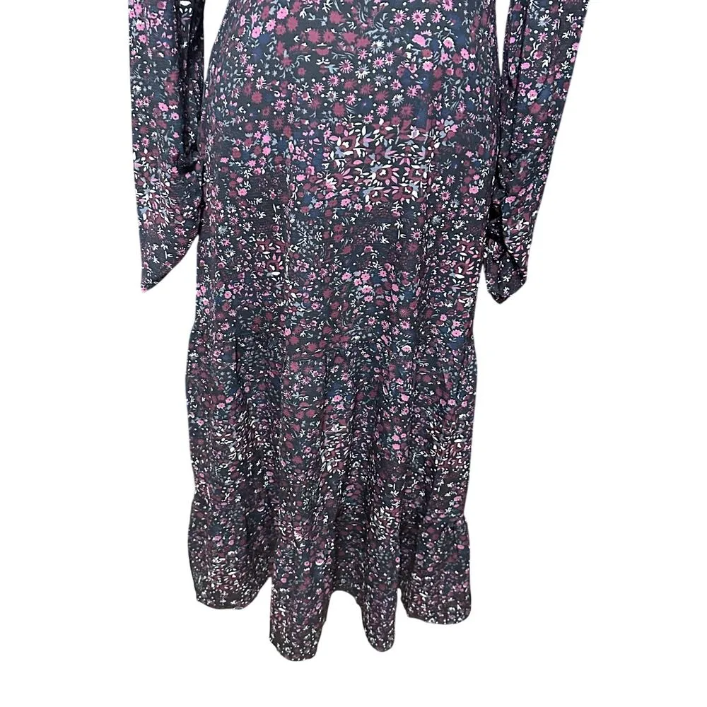 Area Stars Midi Dress Tiered Floral Print Long Sleeve Open Back Multicolor Small - Image 5