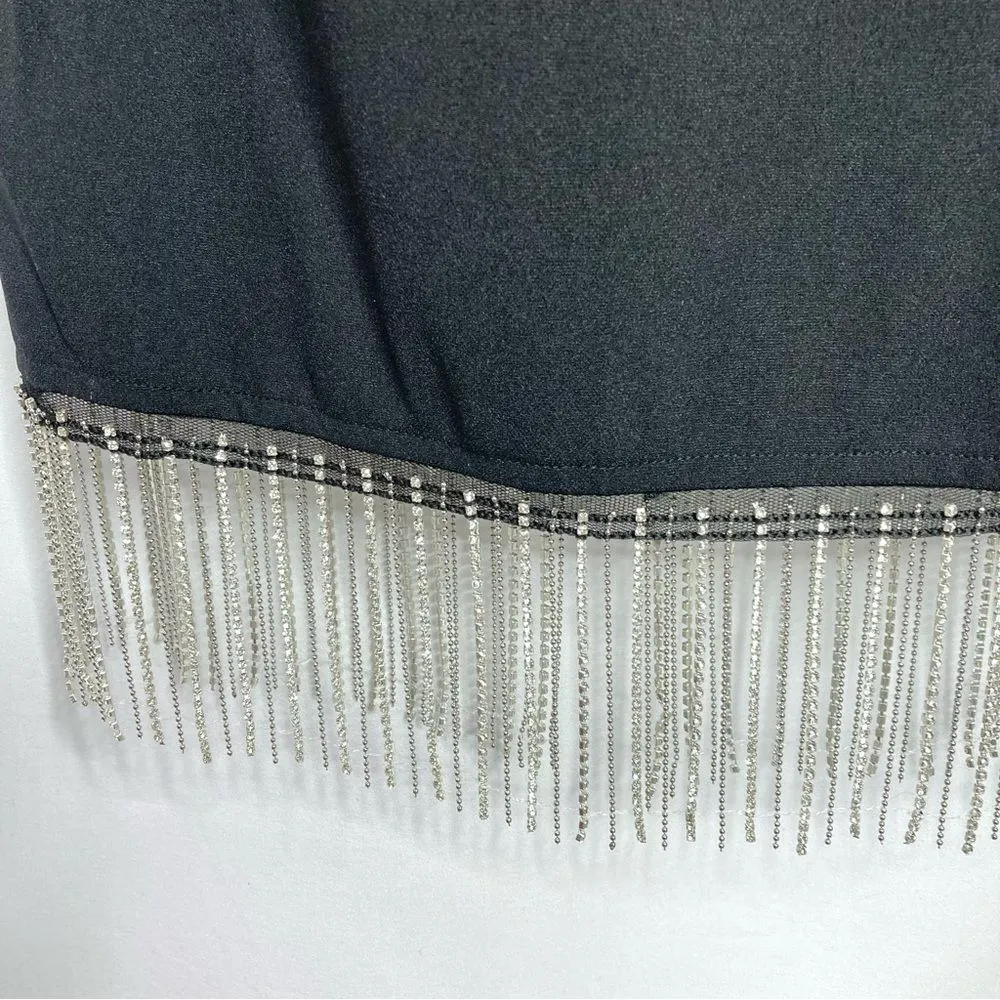 JJ’s House Black and Rhinestone Chain Strap Bodycon Mini Dress Large NWT - Image 6