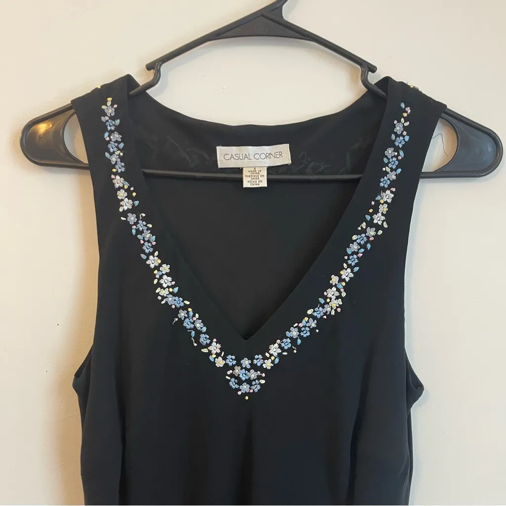 Y2K 90s Sz 6 Casual Corner Annex Black Floral Silk Dress Phoebe Friends Romantic - Image 3