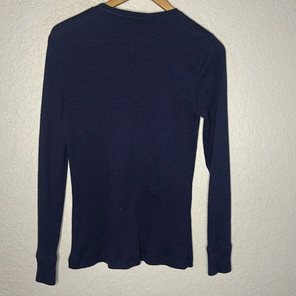 LRL Ralph Lauren Jeans Co Navy Blue Long Thermal Top Brass Logo Buttons Preppy - Image 8