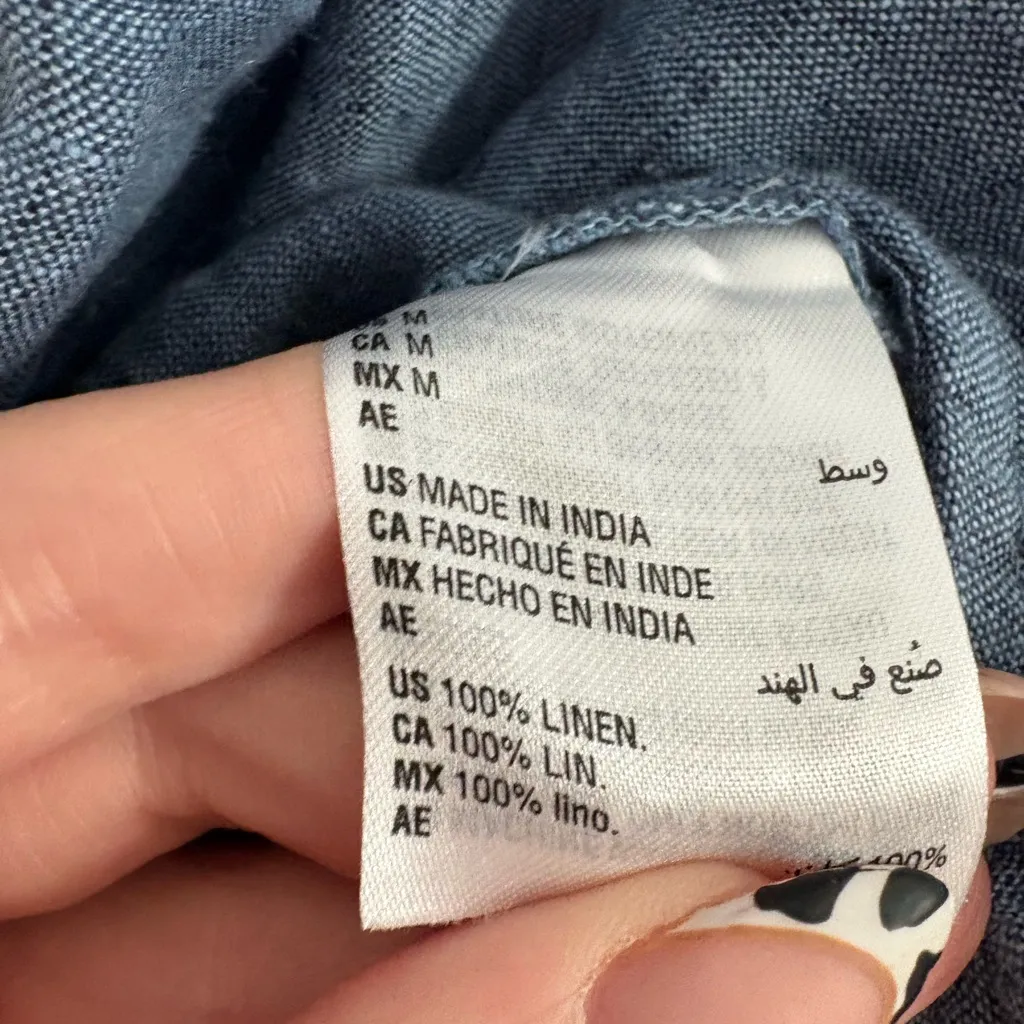 Charter Club Linen Tie Front Top Soft Blue- Size Medium - Image 4