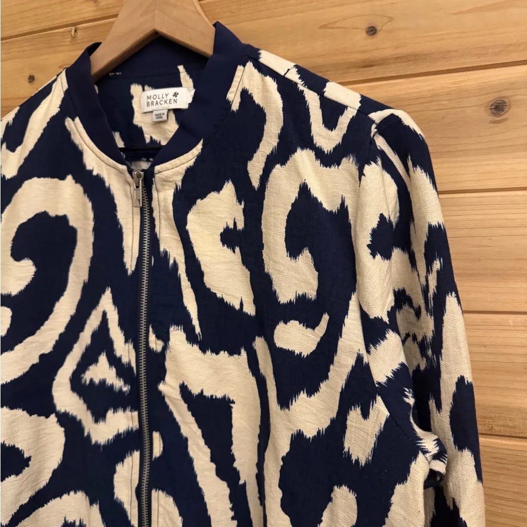 Molly Bracken Size Large Navy Cream Bomber Jacket - Image 4