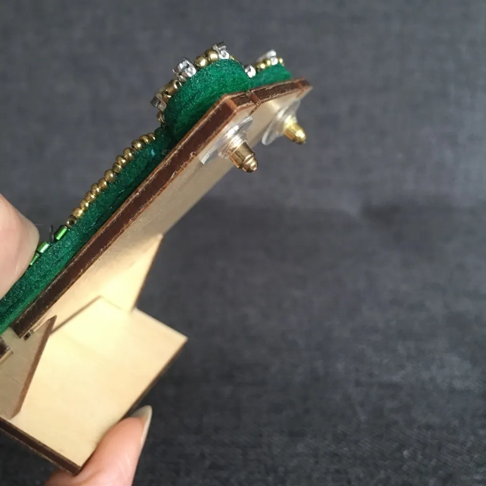 Felt Fabric Rhinestone & Sequin Champagne Bottle Shamrock Earrings, Green, Gold Green - Image 6