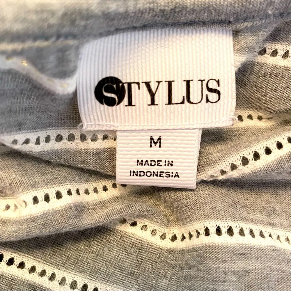 Stylus|| Grey/cream striped top with sheer back Size M - Image 5