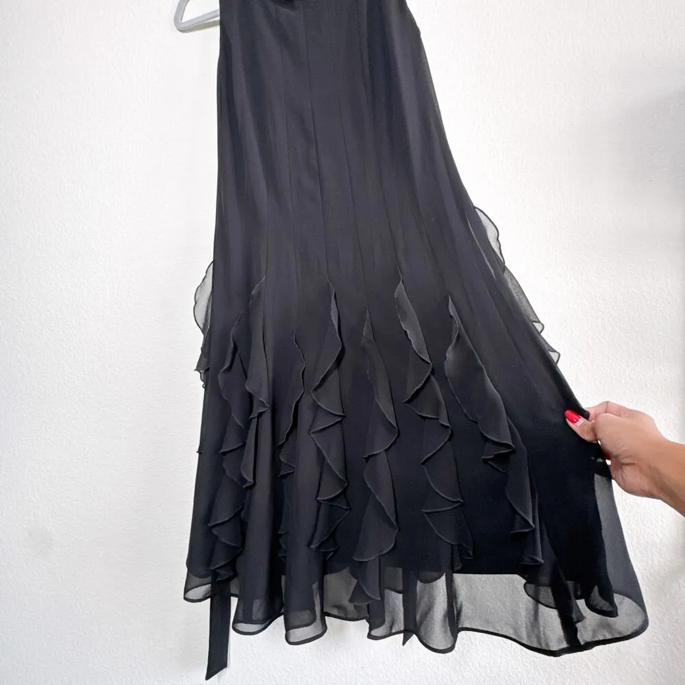 Vintage Evan Picone Ruffle Chiffon Black Fit & Flare Dress Size 4 - Image 4